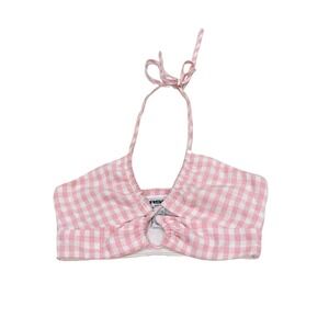 RSQ Pink Gingham Halter Crop Top Ruched Checkered Size XS-S